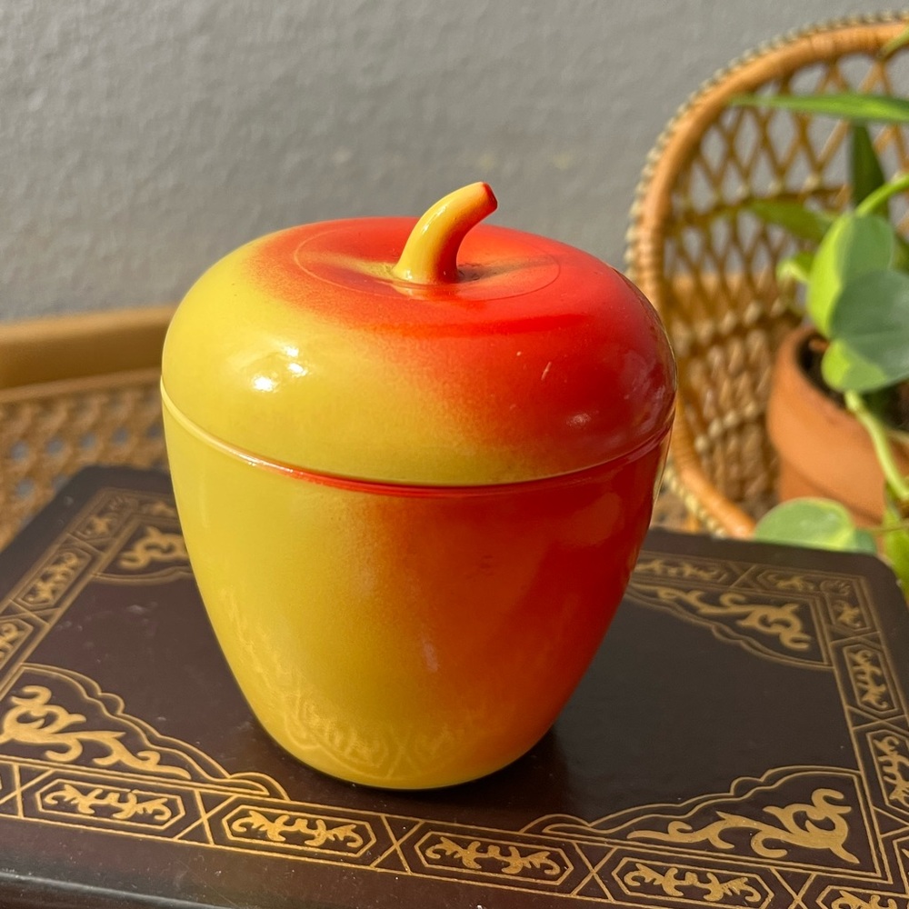 Hazel Atlas Milk Glass Apple Jam Lidded Jar